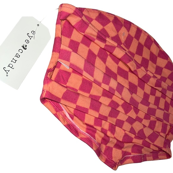 NEW Eye Candy Pink Checkered Strappy Open Back Crop Tank Top Women’s Size Medium - Picture 4 of 6